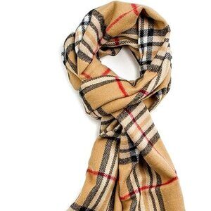 New - Tan Plaid Cashmere Scarf - Made in Scotland 100% Cashmere Soft & Warm
